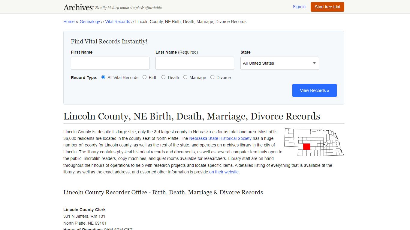 Lincoln County, NE Birth, Death, Marriage, Divorce Records